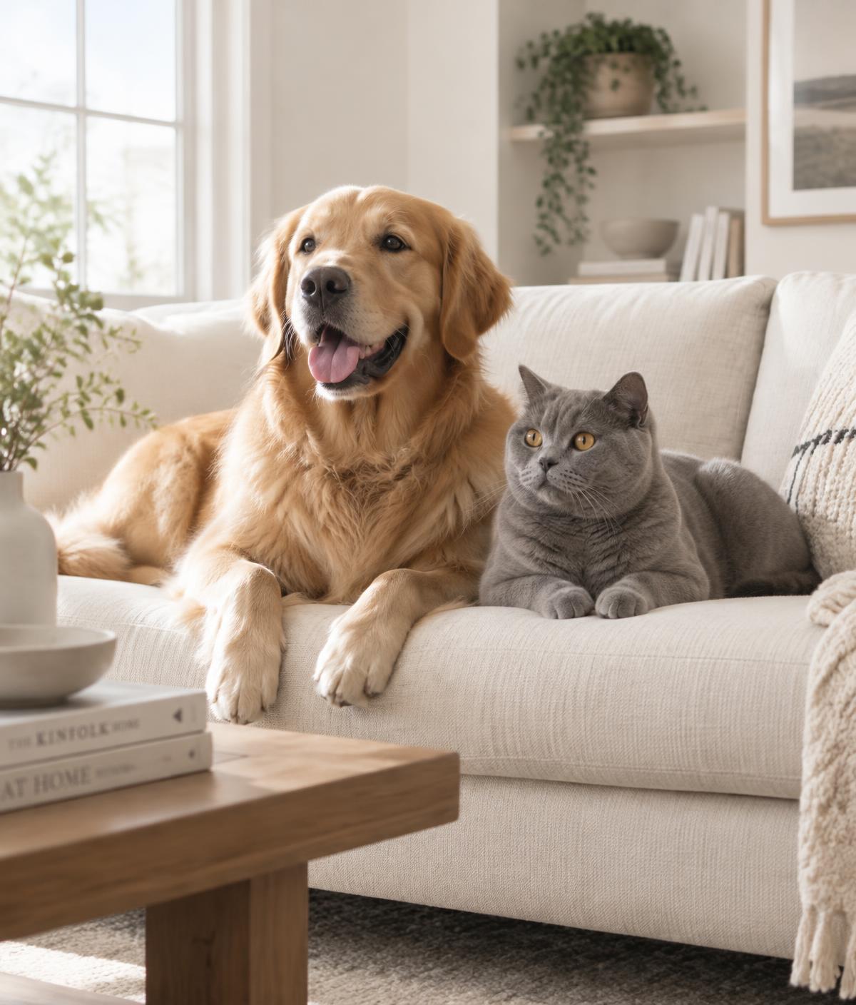 Dog and cat relaxing together